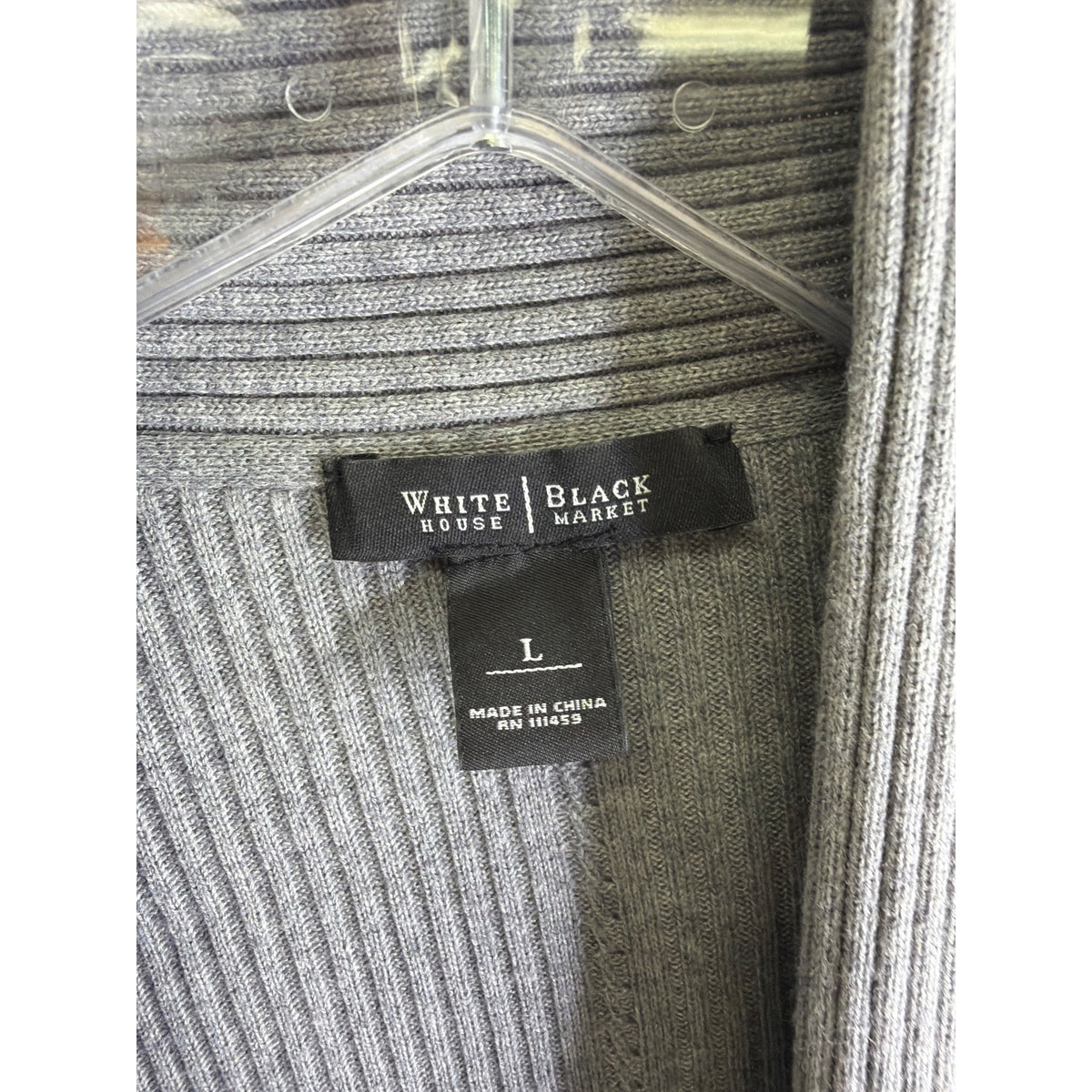 White House Black Market Womens Gray Ribbed Open Front Long Sleeve Cardigan Size L