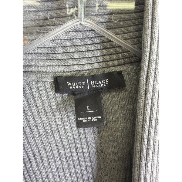 White House Black Market Womens Gray Ribbed Open Front Long Sleeve Cardigan Size L