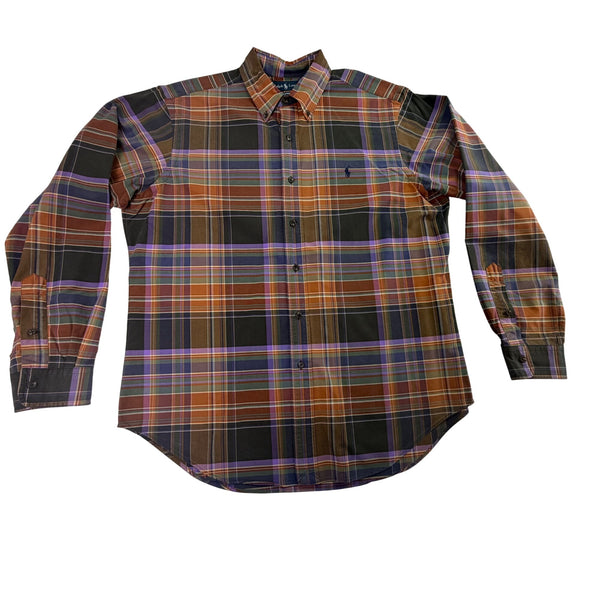 Vintage Ralph Lauren  Multicolor Cotton Button-Up Long-Sleeve Plaid Shirt Sz L