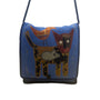 Whimsical Handcrafted Blue Cat Bird & Mouse Applique Quilted Crossbody Bag