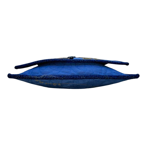 Whimsical Handcrafted Blue Cat Bird & Mouse Applique Quilted Crossbody Bag