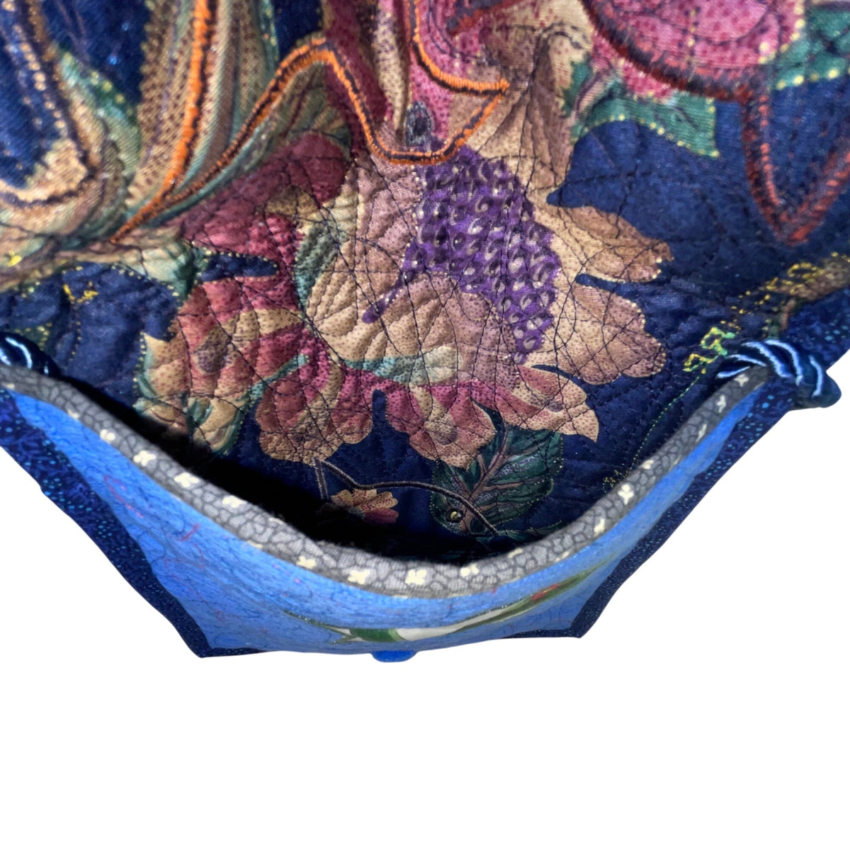 Whimsical Handcrafted Blue Cat Bird & Mouse Applique Quilted Crossbody Bag