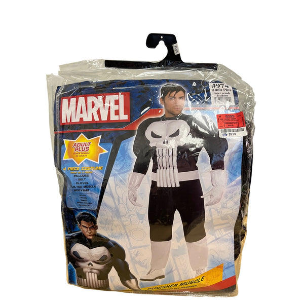 Marvel Adult Plus Black 4-Piece Punisher Muscle Costume With Quilted Bodysuit Belt & Gloves
