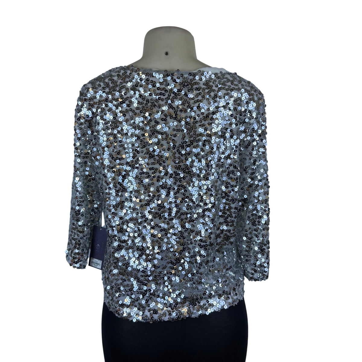 Jennifer Lopez Women’s Silver Sequined Blouse L Glamorous Party Top - New
