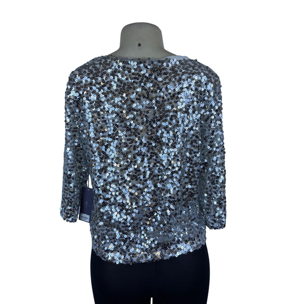 Jennifer Lopez Women’s Silver Sequined Blouse L Glamorous Party Top - New