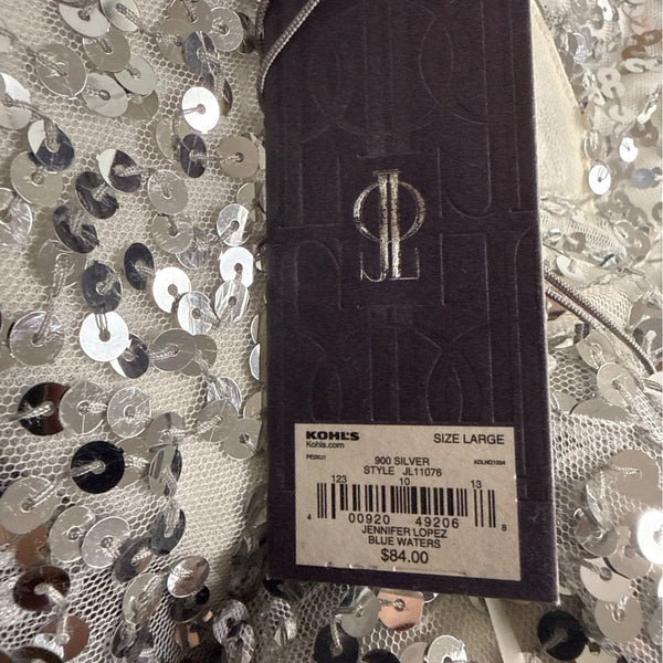 Jennifer Lopez Women’s Silver Sequined Blouse L Glamorous Party Top - New