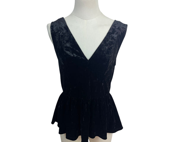 BCBGeneration Black Velvet Sleeveless Peplum Top V-Neck Womens Size S