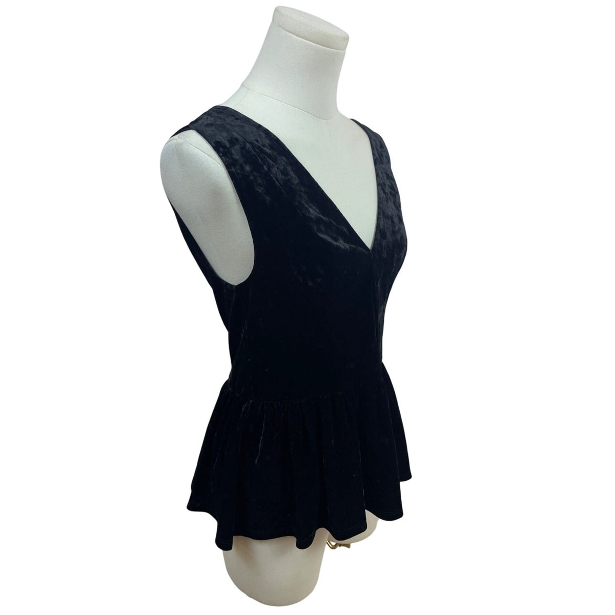 BCBGeneration Black Velvet Sleeveless Peplum Top V-Neck Womens Size S