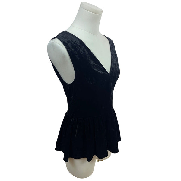 BCBGeneration Black Velvet Sleeveless Peplum Top V-Neck Womens Size S