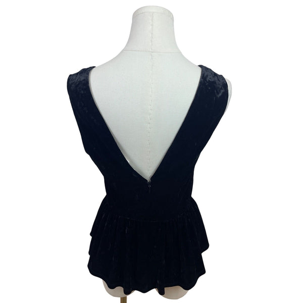 BCBGeneration Black Velvet Sleeveless Peplum Top V-Neck Womens Size S