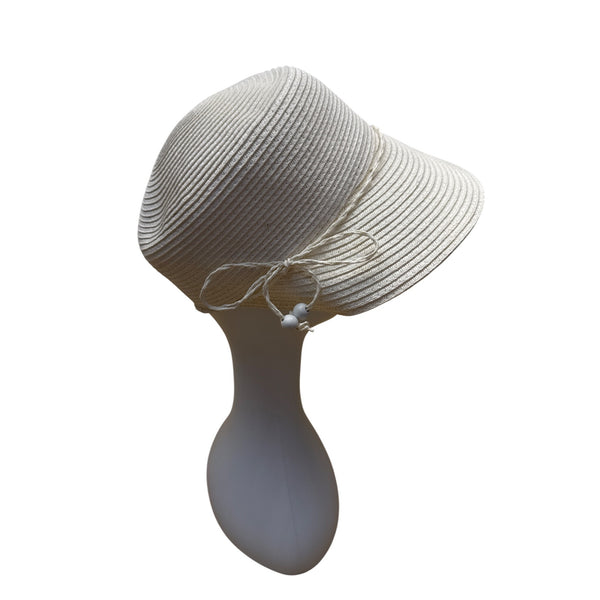 Preston & York Womens White Woven Cloche Hat With Decorative Bow Accent