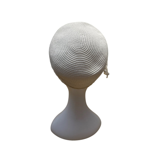 Preston & York Womens White Woven Cloche Hat With Decorative Bow Accent