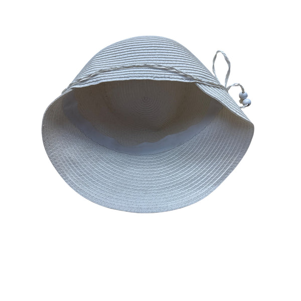 Preston & York Womens White Woven Cloche Hat With Decorative Bow Accent