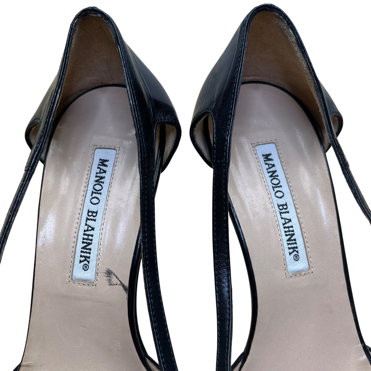 Manolo Blahnik Women’s Black Leather Pointed-Toe Cutout Pumps Size 38.5