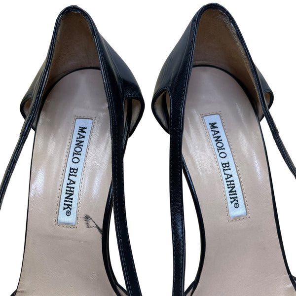 Manolo Blahnik Women’s Black Leather Pointed-Toe Cutout Pumps Size 38.5