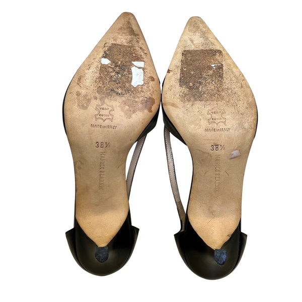 Manolo Blahnik Women’s Black Leather Pointed-Toe Cutout Pumps Size 38.5