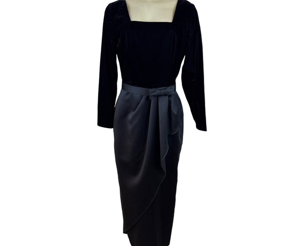 JS Collections Women’s Black Velvet Formal Midi Dress With Bow Detail Sz 10