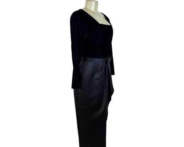 JS Collections Women’s Black Velvet Formal Midi Dress With Bow Detail Sz 10