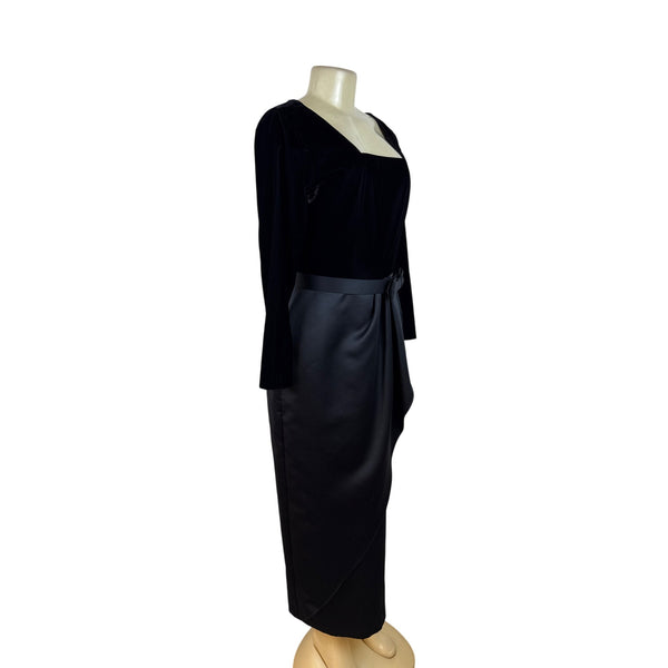 JS Collections Women’s Black Velvet Formal Midi Dress With Bow Detail Sz 10