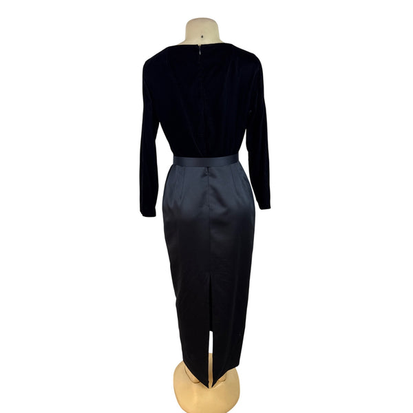 JS Collections Women’s Black Velvet Formal Midi Dress With Bow Detail Sz 10