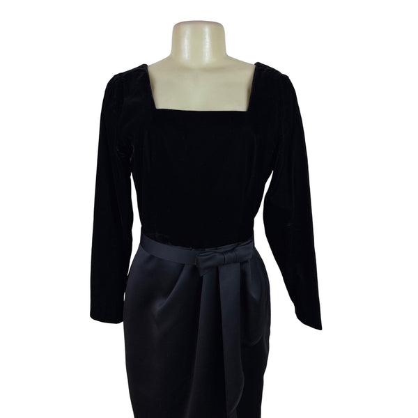 JS Collections Women’s Black Velvet Formal Midi Dress With Bow Detail Sz 10