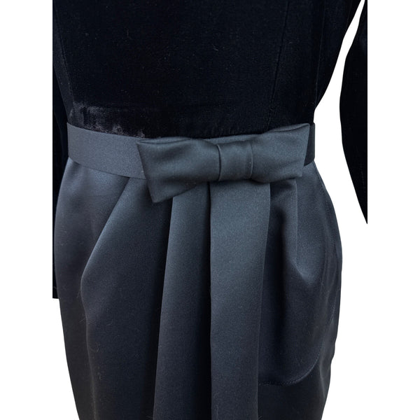 JS Collections Women’s Black Velvet Formal Midi Dress With Bow Detail Sz 10