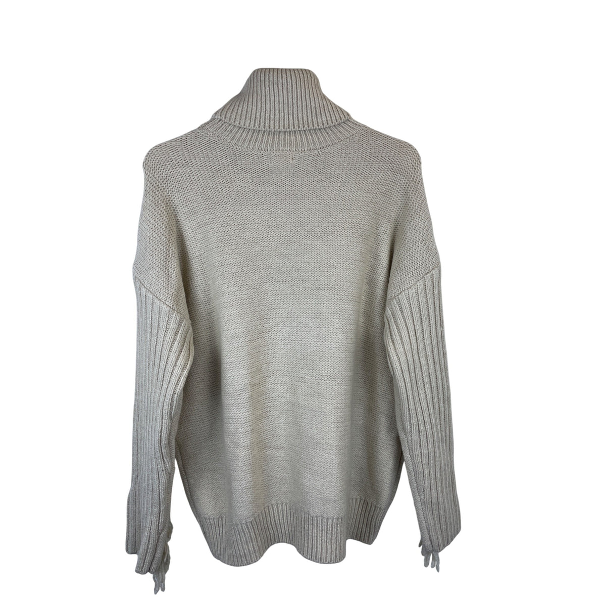 Ana Womens Cream Knit Turtleneck Fringed Sweater Medium Long-Sleeve Ribbed Trim