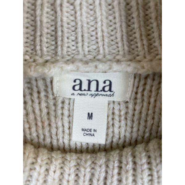 Ana Womens Cream Knit Turtleneck Fringed Sweater Medium Long-Sleeve Ribbed Trim