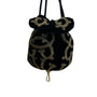 Black Velvet Drawstring Pouch Bag With Gold Beaded Design & Braided Shoulder Strap