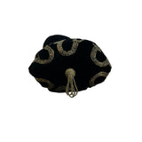 Black Velvet Drawstring Pouch Bag With Gold Beaded Design & Braided Shoulder Strap