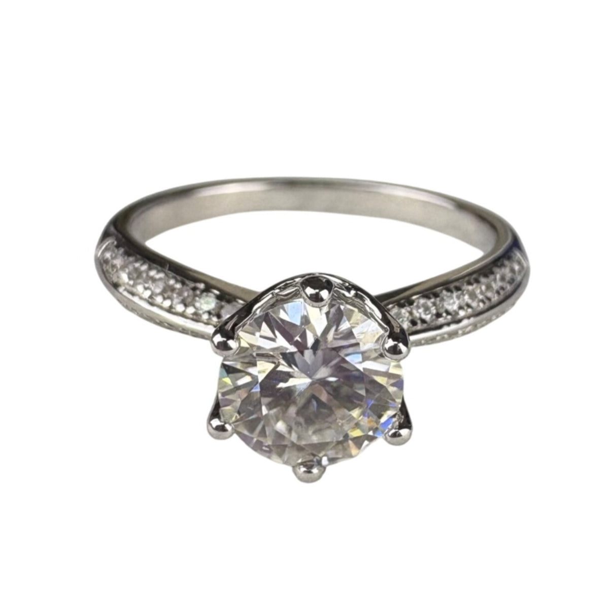 Sterling Silver White Moissanite Engagement Ring Lab-Cert Solitaire Stone Sz 7