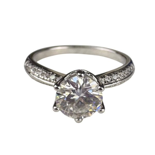 Sterling Silver White Moissanite Engagement Ring Lab-Cert Solitaire Stone Sz 7