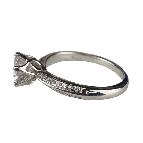 Sterling Silver White Moissanite Engagement Ring Lab-Cert Solitaire Stone Sz 7