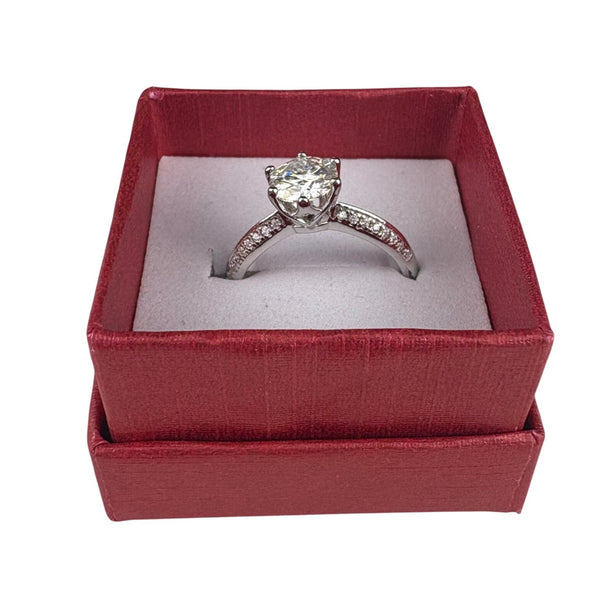 Sterling Silver White Moissanite Engagement Ring Lab-Cert Solitaire Stone Sz 7