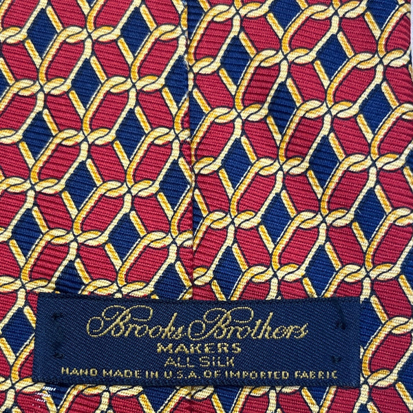 Vintage Brooks Brothers Mens Red/Blue Silk Geometric Print Tie 57"  USA Stylish