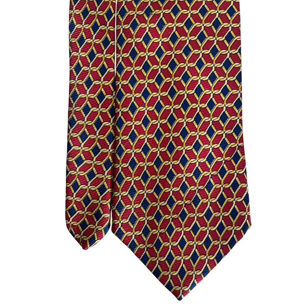 Vintage Brooks Brothers Mens Red/Blue Silk Geometric Print Tie 57"  USA Stylish
