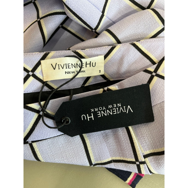 Vivienne Hu Women's Purple Grid Pattern Pants Sz - NWT