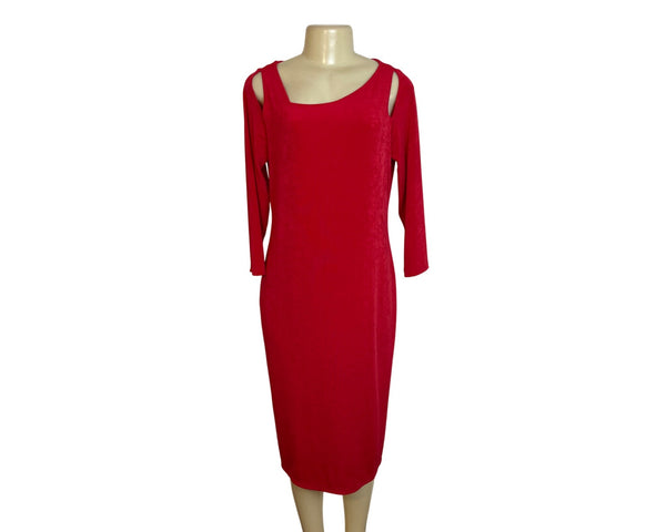 Chicos Womens Red Cutout Sleeve Midi Long Sleeve Dress Size 8/10 - New