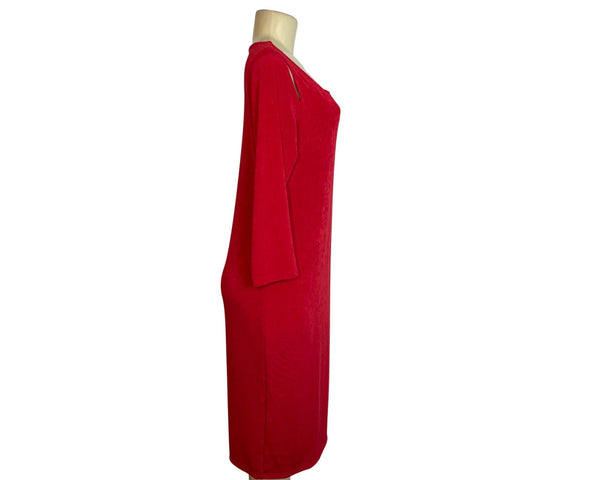 Chicos Womens Red Cutout Sleeve Midi Long Sleeve Dress Size 8/10 - New