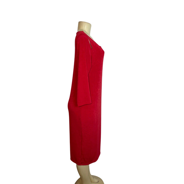 Chicos Womens Red Cutout Sleeve Midi Long Sleeve Dress Size 8/10 - New
