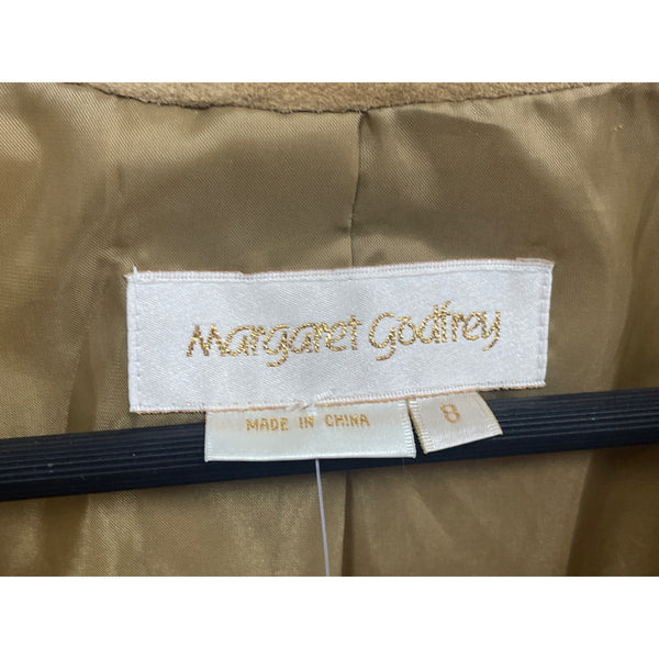 Vintage Style Tan Suede Jacket With Laser-Cut Floral Design Scalloped Edges Fully Lined Size 8 By Margaret Godfrey