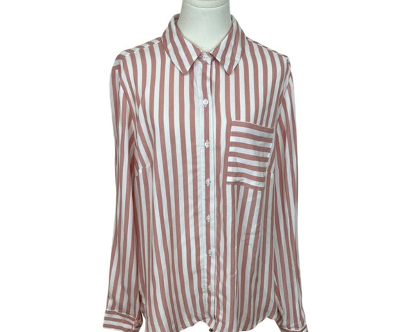 Indigo Rose Striped Button-Down Long Sleeve Shirt With Pocket Sz PXL - New