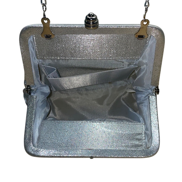 Vintage Women’s Silver Pleated Metal Frame With Chain Strap Crossbody Bag Sz S