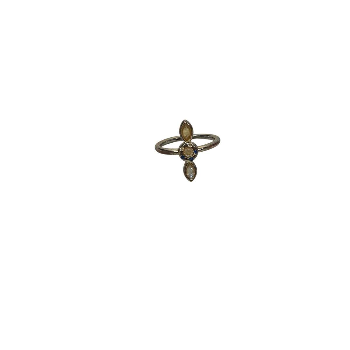 Gold-Tone Womens Yellow Stone Ring With Trio Floral Design Size 6 Elegant Design