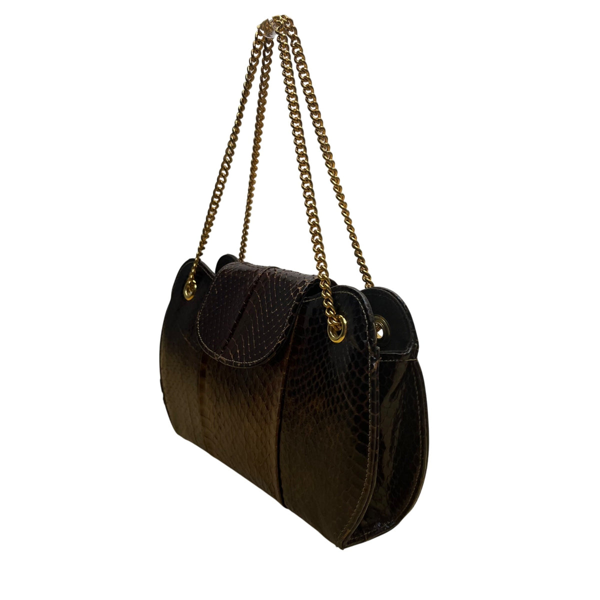 Vintage Sterling Women’s Brown Genuine Cobra Skin Gold Chain Strap Shoulder Bag