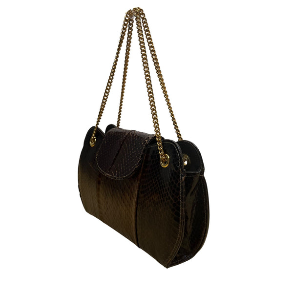 Vintage Sterling Women’s Brown Genuine Cobra Skin Gold Chain Strap Shoulder Bag