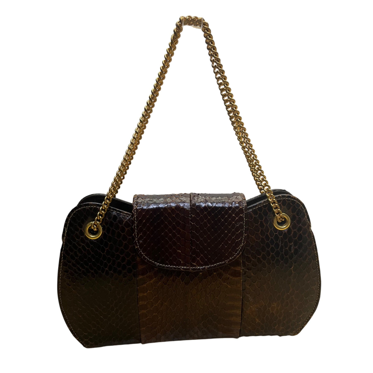 Vintage Sterling Women’s Brown Genuine Cobra Skin Gold Chain Strap Shoulder Bag