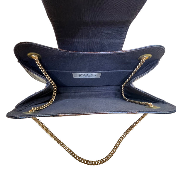 Vintage Sterling Women’s Brown Genuine Cobra Skin Gold Chain Strap Shoulder Bag