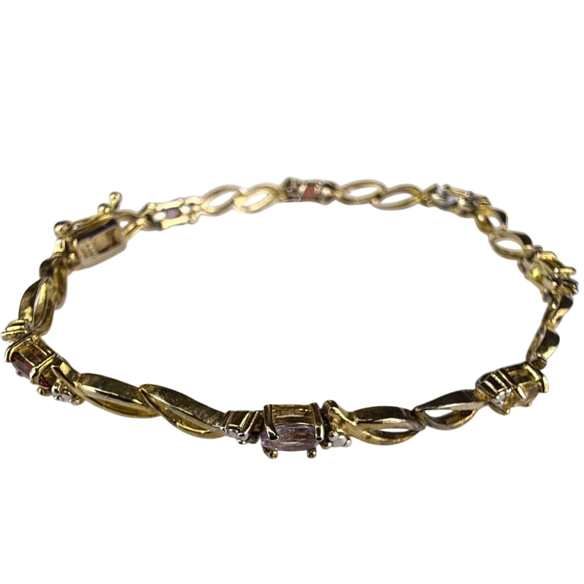 Sterling Silver 925 FAS Multi Stone Gold Accent Bracelet Vintage Elegant Jewelry
