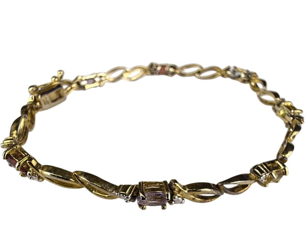 Sterling Silver 925 FAS Multi Stone Gold Accent Bracelet Vintage Elegant Jewelry